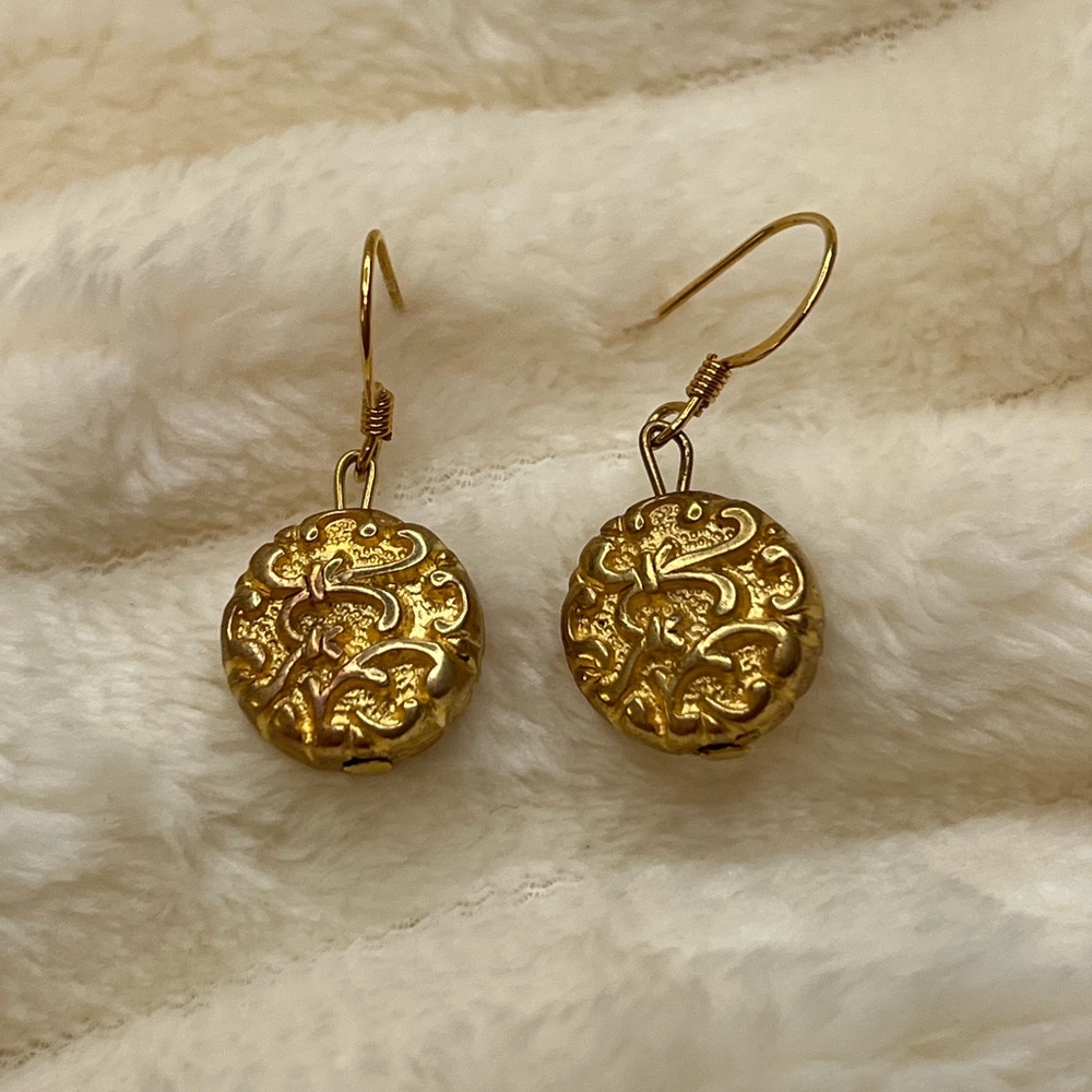 Ornate Gold Dangle Hook Earrings